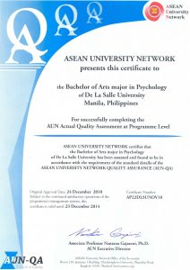 2010 AUN Certificate for BA in Psychology