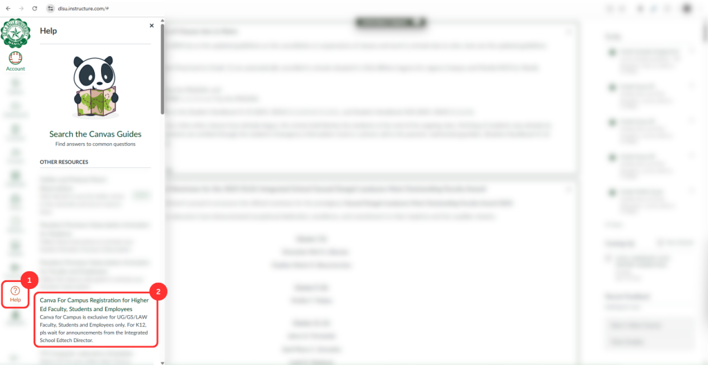 AnimoSpace Help Menu Canva for Campus